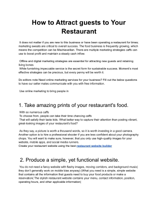 How to Attract guests to Your Restaurant