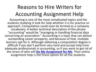 Reasons to Hire Writers for Accounting Assignment Help