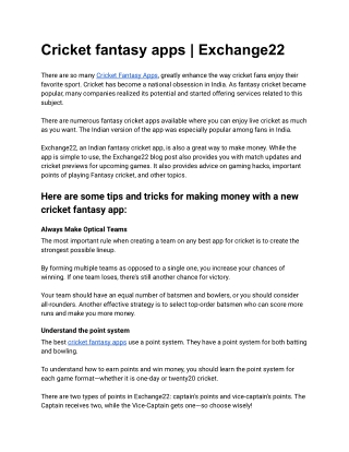 Cricket fantasy apps - Exchange22