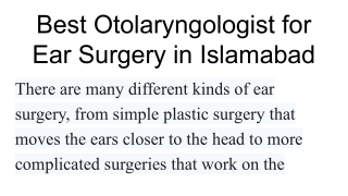 Best Otolaryngologist for Ear Surgery in Islamabad