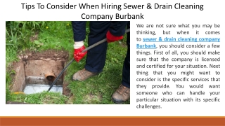 Tips To Consider When Hiring Sewer & Drain Cleaning Company Burbank