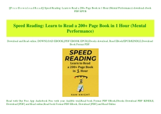 [[F.r.e.e D.o.w.n.l.o.a.d R.e.a.d]] Speed Reading Learn to Read a 200  Page Book in 1 Hour (Mental Performance) download
