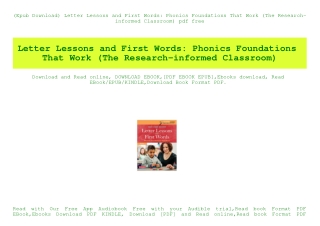 (Epub Download) Letter Lessons and First Words Phonics Foundations That Work (The Research-informed Classroom) pdf free