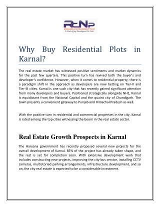 Why Buy Residential Plots in Karnal?