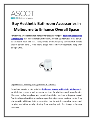 Buy Aesthetic Bathroom Accessories in Melbourne to Enhance Overall Space