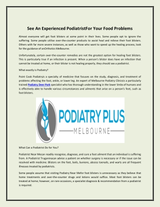 See An Experienced PodiatristFor Your Food Problems