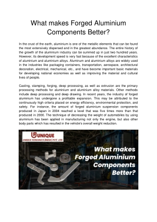 What makes Forged Aluminium Components Better
