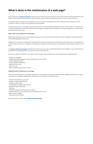 What is done in the maintenance of a web page