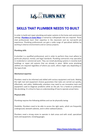 SKILLS THAT PLUMBER NEEDS TO BUILT