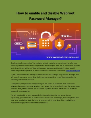 How to enable and disable Webroot Password Manager