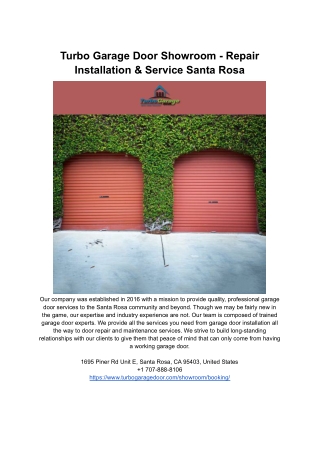 Turbo Garage Door Showroom - Repair Installation & Service Santa Rosa