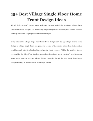 15  Best Village Single Floor Home Front Design Ideas