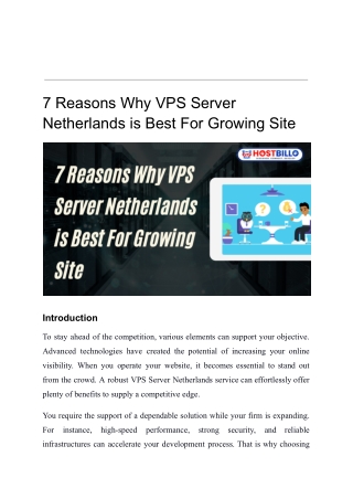 7 Reasons Why VPS Server Netherlands is Best For Growing Site