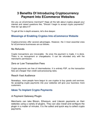 3 Benefits Of Introducing Cryptocurrency Payment Into ECommerce Websites