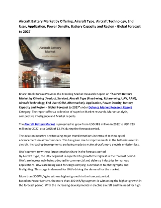Global Aircraft Battery Market Research Report 2022-2027