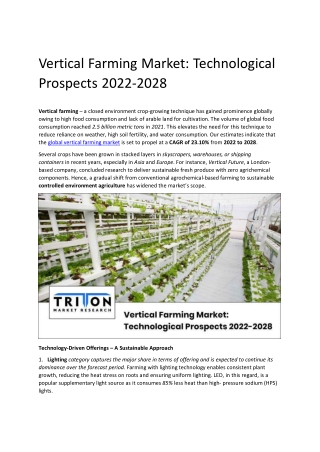 Vertical Farming Market: Technological Prospects 2022-2028