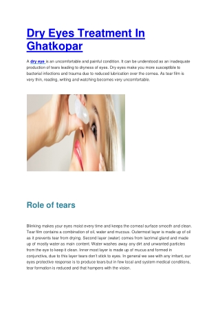 Dry Eye Treatment In Ghatkopar - Mumbai Eye Care