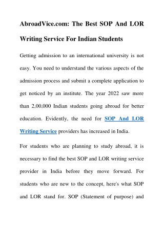 The Best SOP And LOR Writing Service For Indian Students