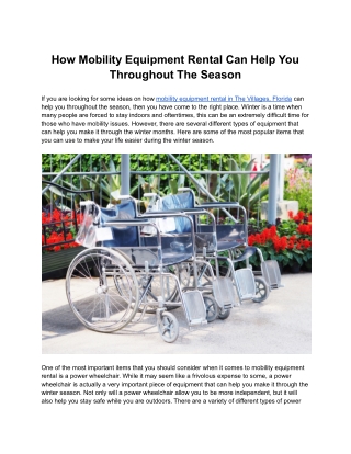 How Mobility Equipment Rental Can Help You Throughout The Season