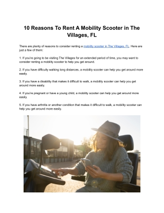 10 Reasons To Rent A Mobility Scooter in The Villages, FL