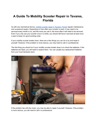 A Guide To Mobility Scooter Repair in Tavares, Florida