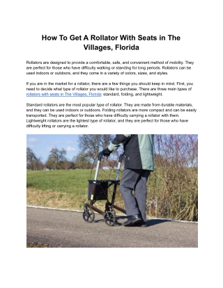 How To Get A Rollator With Seats in The Villages, Florida