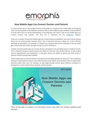 Mobile Apps Can Connect Doctors and Patients