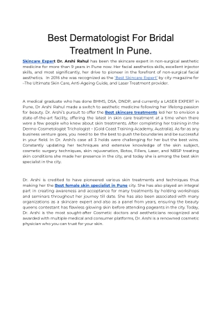 Best Dermatologist For Bridal Treatment In Pune