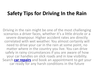 Safety Tips for Driving In the Rain