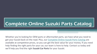 Complete Online Suzuki Spare Parts Catalog