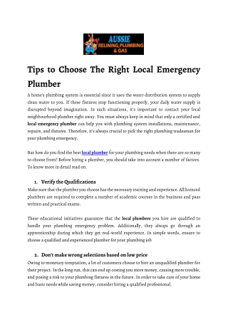 Tips to Choose The Right Local Emergency Plumber web