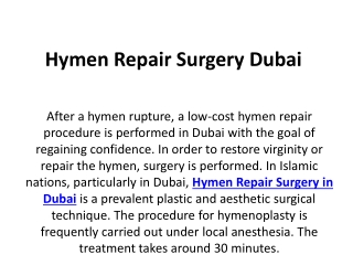 Hymen Repair Surgery Dubai