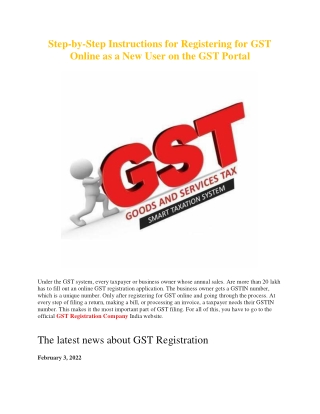 Step-by-Step Instructions for Registering for GST Online as a New User on the GST Portal