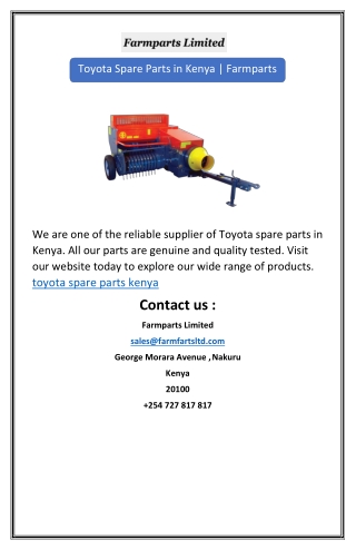Toyota Spare Parts in Kenya | Farmparts