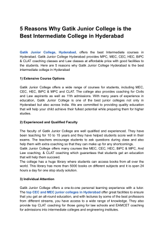 5 Reasons Why Gatik Junior College is the Best Intermediate College in Hyderabad