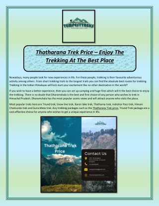 Thatharana Trek Price – Enjoy The Trekking At The Best Place