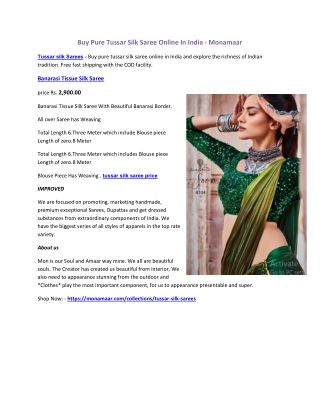 Buy Pure Tussar Silk Saree Online In India - Monamaar