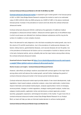Contrast-Enhanced Ultrasound Market to Hit US 72.06 Billion by 2029