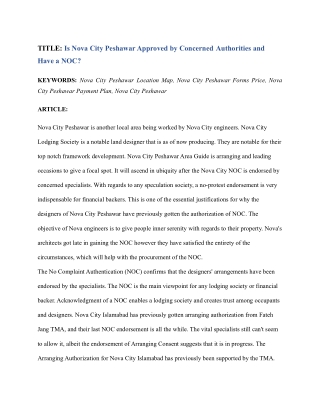 Is  Nova City Peshawar Approved by Concerned Authorities and Have a NOC