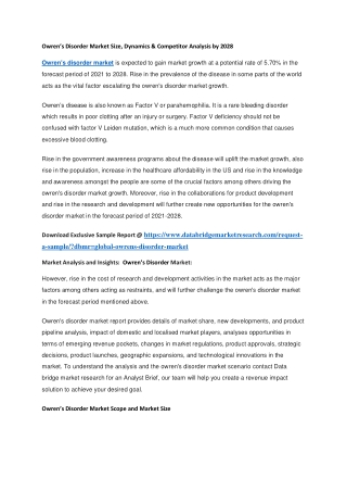 Owren’s Disorder Market Size, Dynamics & Competitor Analysis by 2028