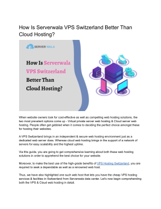 How Is Serverwala VPS Switzerland Better Than Cloud Hosting?