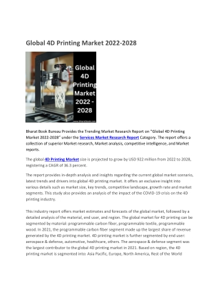 Global 4D Printing Market 2022-2028