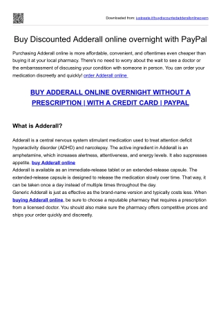 Buy Discounted Adderall online overnight with PayPal