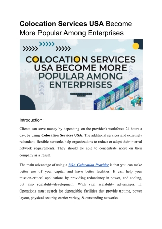 Colocation Services USA Become More Popular Among Enterprises