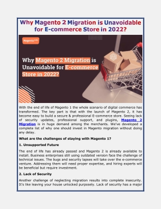 Why Magento 2 Migration is Unavoidable for E-commerce Store in 2022