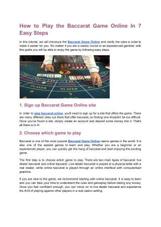 How to Play the Baccarat Game Online In 7 Easy Steps