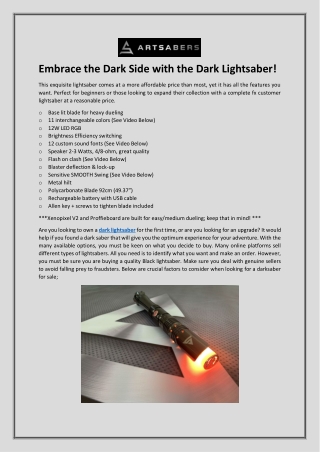 Embrace the Dark Side with the Dark Lightsaber!