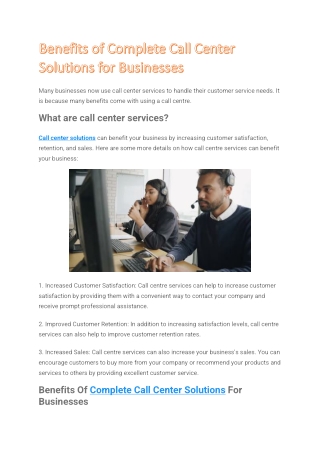 Benefits Of Complete Call Center Solutions For Businesses