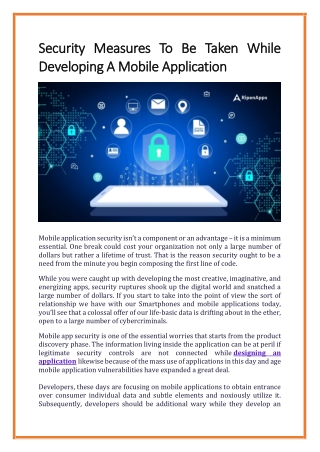Security Measures To Be Taken While Developing A Mobile Application