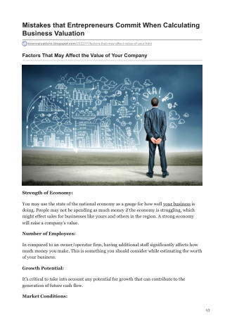 Factors That May Affect the Value of Your Company